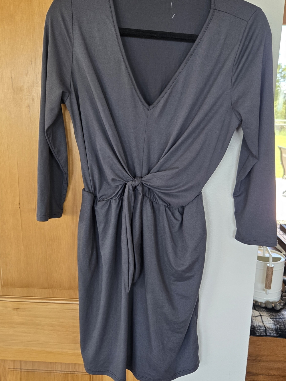 Anthropologie Entro Twist-Front V-Neck Mini Dress - Gray